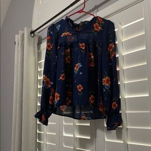 Long sleeve navy blue with flowers top